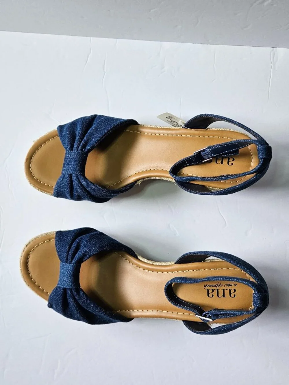a.n.a Dukes Blue Denim Espadrille Wedge Sandals Women Size 8.5